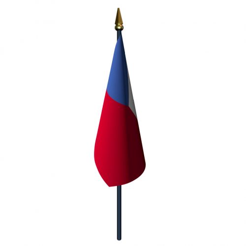 Czech Republic Flag with Staff and Spear