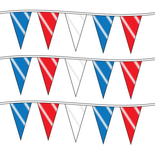 100ft of Plastic Stringed Wide Red, White, and Blue Pennants