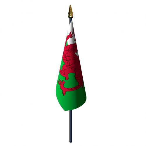 Wales Flag with Staff and Spear